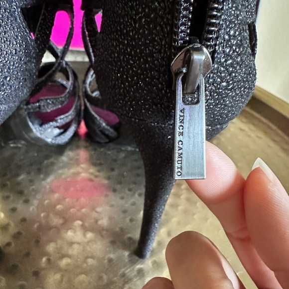 Vince Camuto Black Caviar/Soft Calf Strappy Heels - Picture 6 of 12